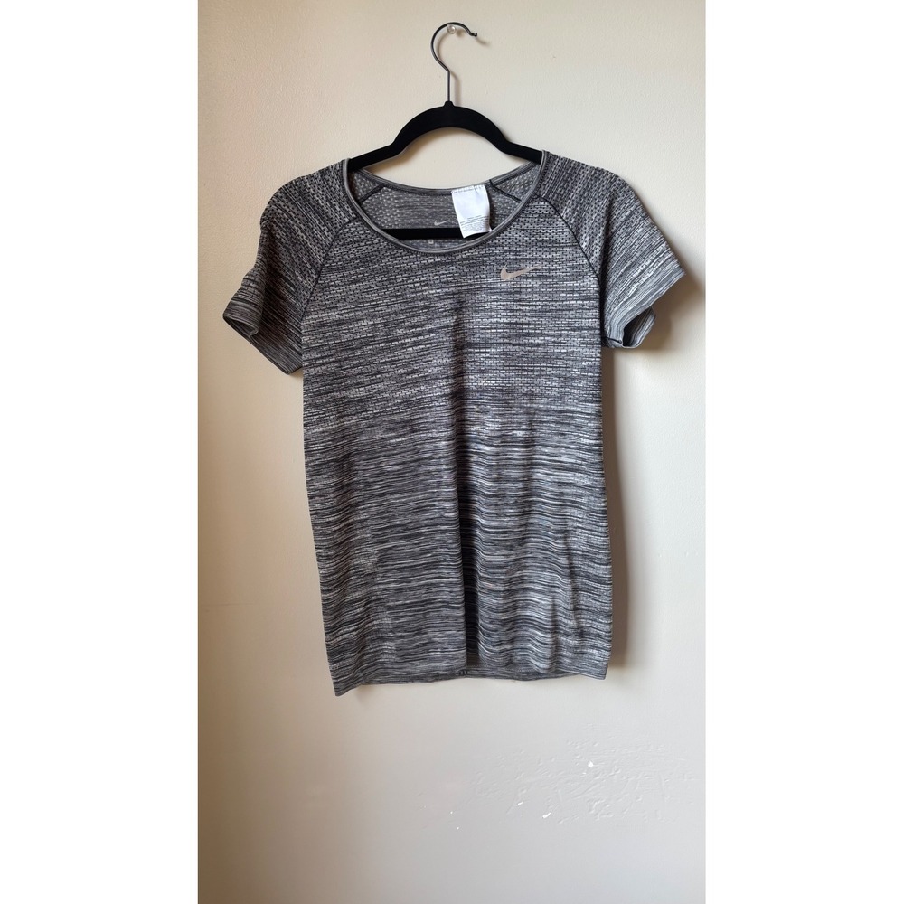 Nike Dri-Fit Knit Short Sleeve Running Top Women Medium Grey Space Dye